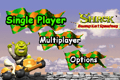 Shrek Swamp Kart Speedway title screen for GameBoy Advance